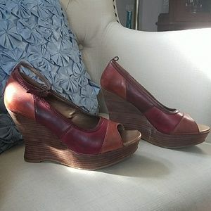 Eggplant multi colored high wedge heels